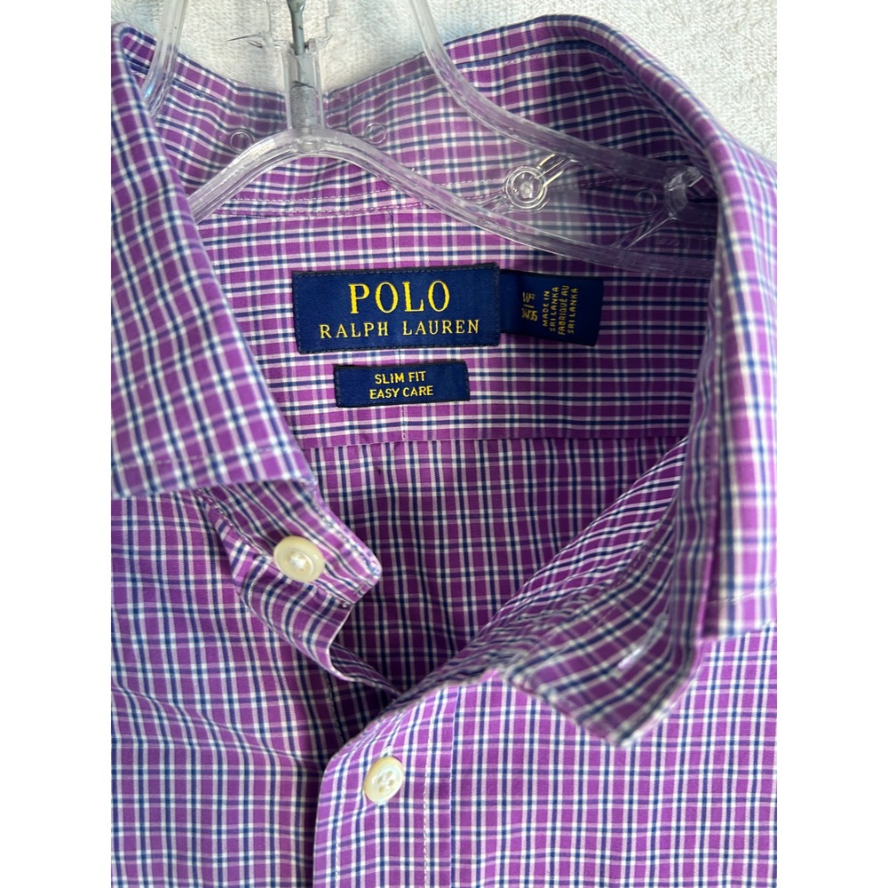 Bundle  2 Polo Ralph Lauren Slim Fit Dress Shirts Mens 16 34/35 Purple Blue - Picture 4 of 11